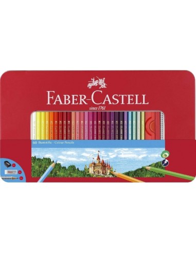 Faber-Castell Classic Colour Caja Metalica con 60 Lapices de Colores Hexagonales-2 Lapices de Grafito-Goma de Borrar y