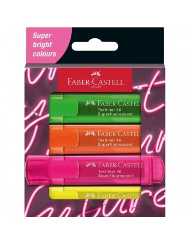 Faber-Castell Textliner 46 Ed. Genz Superfluorescente Pack de 4 Marcadores Fluorescentes - Punta Biselada - Trazo entre 1mm y