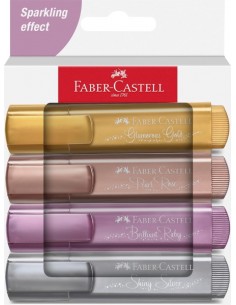Faber-Castell Textliner 46 Pack de 4 Marcadores Metalizados - Punta Biselada - Trazo entre 1mm y 5mm - Tinta con Base de Agua