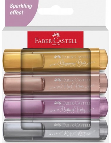 Faber-Castell Textliner 46 Pack de 4 Marcadores Metalizados - Punta Biselada - Trazo entre 1mm y 5mm - Tinta con Base de Agua