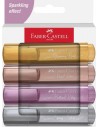 Faber-Castell Textliner 46 Pack de 4 Marcadores Metalizados - Punta Biselada - Trazo entre 1mm y 5mm - Tinta con Base de Agua