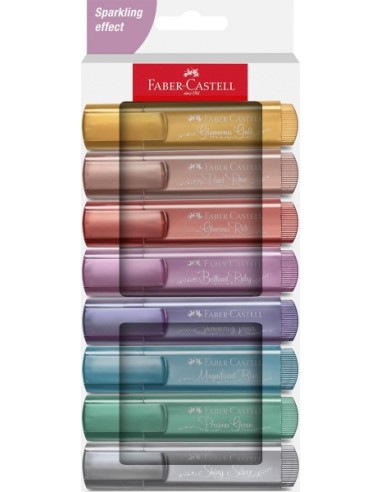 Faber-Castell Textliner 46 Pack de 8 Marcadores Metalizados - Punta Biselada - Trazo entre 1mm y 5mm - Tinta con Base de Agua