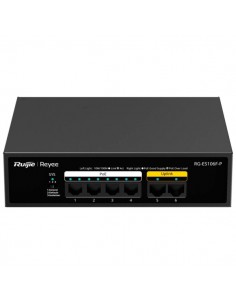 Ruijie RG-ES106F-P Switch - 6 Puertos - Velocidad hasta 100Mbps - PoE PoE-hasta 54W - Carcasa de Acero - Color Negro