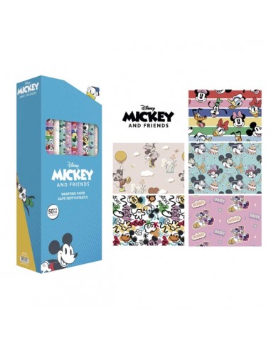 Safta Mickey and Friends Racing Expositor con 50 Rollos de Papel Regalo - Medidas del Rollo 70x200cm - 5 Patrones Diferentes
