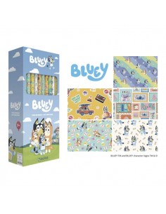 Safta Bluey Ready Expositor con 50 Rollos de Papel Regalo - Medidas del Rollo 70x200cm - 5 Patrones Diferentes -