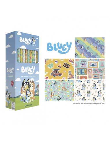 Safta Bluey Ready Expositor con 50 Rollos de Papel Regalo - Medidas del Rollo 70x200cm - 5 Patrones Diferentes -
