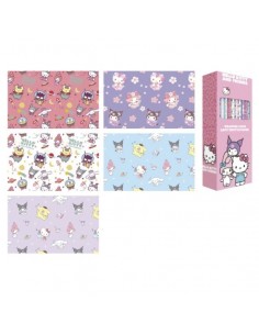 Safta Hello Kitty and Friends Expositor con 50 Rollos de Papel Regalo - Medidas del Rollo 70x200cm - 5 Patrones Diferentes -