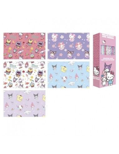 Safta Hello Kitty and Friends Expositor con 50 Rollos de Papel Regalo - Medidas del Rollo 70x200cm - 5 Patrones Diferentes -