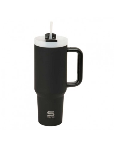 Safta Vaso con Asa Termico - Capacidad 1.2L - Pajita - Base Antideslizante - Acero Inoxidable - Doble Pared - 12h Caliente -