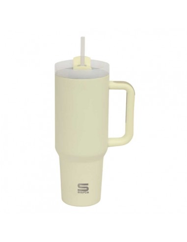 Safta Vaso con Asa Termico - Capacidad 1.2L - Pajita - Base Antideslizante - Acero Inoxidable - Doble Pared - 12h Caliente -
