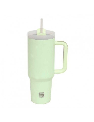 Safta Vaso con Asa Termico - Capacidad 1.2L - Pajita - Base Antideslizante - Acero Inoxidable - Doble Pared - 12h Caliente -