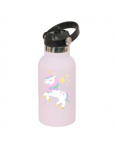Safta Unicornio Botella Isotermica Infantil - Capacidad 350ml - Tapon Roscado con Valvula - Base de Silicona - Asa Superior -