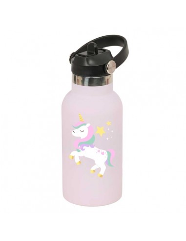 Safta Unicornio Botella Isotermica Infantil - Capacidad 350ml - Tapon Roscado con Valvula - Base de Silicona - Asa Superior -