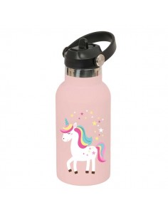 Safta Unicornio Botella Isotermica Infantil - Capacidad 350ml - Tapon Roscado con Valvula - Base de Silicona - Asa Superior -