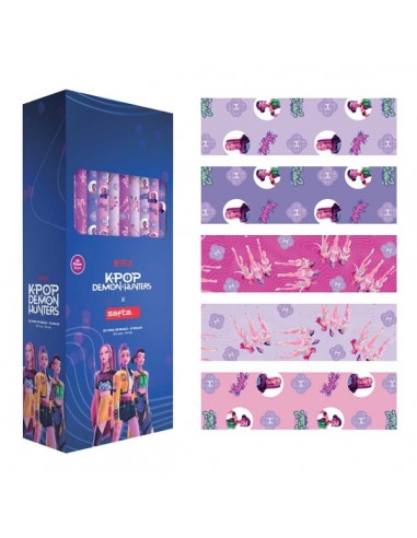 Safta K-Pop Demon Hunters Expositor con 50 Rollos de Papel Regalo - Medidas del Rollo 70x200cm - 5 Patrones Diferentes -