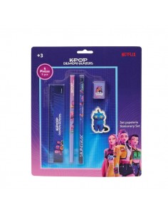 Safta K-Pop Demon Hunters Pack Escolar - 2 Lapices - Regla - Sacapuntas - Goma de Borrar - Multicolor