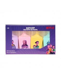 Safta K-Pop Demon Hunters Pack de 4 Marcadores Fluorescentes - Punta Biselada - Colores Surtidos