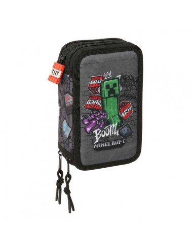 Safta Minecraft Graffiti Plumier de 3 Pisos - 37 Piezas - Goma - Lapiz - 2 Boligrafos - Sacapuntas - 2 Reglas - 16 Colores -