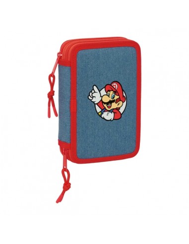Safta Super Mario Plumier de 2 Pisos - 29 Piezas - Goma - Lapiz - 2 Boligrafos - Sacapuntas - 10 Colores - 14 Rotuladores -