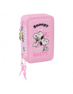 Safta Snoopy Plumier de 3 Pisos - 37 Piezas - Goma - Lapiz - 2 Boligrafos - Sacapuntas - 2 Reglas - 16 Colores - 14