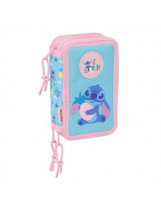 Safta Stitch Waves Plumier de 3 Pisos - 37 Piezas - Goma - Lapiz - 2 Boligrafos - Sacapuntas - 2 Reglas - 16 Colores - 14