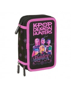 Safta K-Pop Demon Hunters Plumier de 3 Pisos - 37 Piezas - Goma - Lapiz - 2 Boligrafos - Sacapuntas - 2 Reglas - 16 Colores -
