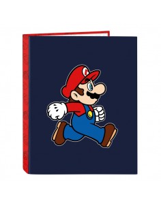 Safta Super Mario Trick Carpeta de 4 Anillas de 25mm - Formato Folio - Tapas Duras Forradas - 26.5x33x4cm - Color Rojo