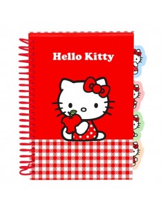 Safta Hello Kitty Bloc de Notas - Formato A5 - 80 Hojas de 80 g m2 - Espiral - Tapas Duras - 4 Separadores Interiores -
