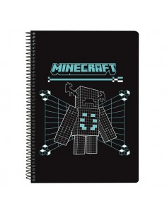 Safta Minecraft Screen Libreta con Espiral - Formato Cuarto - 80 Hojas de 80g m2 - Cuadricula 4x4mm - Tapas Duras