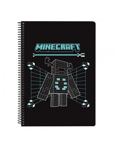 Safta Minecraft Screen Libreta con Espiral - Formato Cuarto - 80 Hojas de 80g m2 - Cuadricula 4x4mm - Tapas Duras