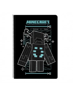 Safta Minecraft Screen Libreta con Espiral - Formato Folio - 80 Hojas de 80g m2 - Cuadricula 4x4mm - Tapas Duras Glasofonadas