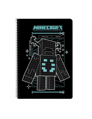 Safta Minecraft Screen Libreta con Espiral - Formato Folio - 80 Hojas de 80g m2 - Cuadricula 4x4mm - Tapas Duras Glasofonadas