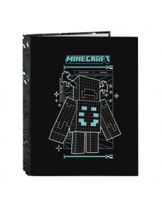 Safta Minecraft Screen Carpeta de 4 Anillas de 25mm - Formato Folio - Tapas Duras Forradas - 26.5x33x4cm - Color Negro