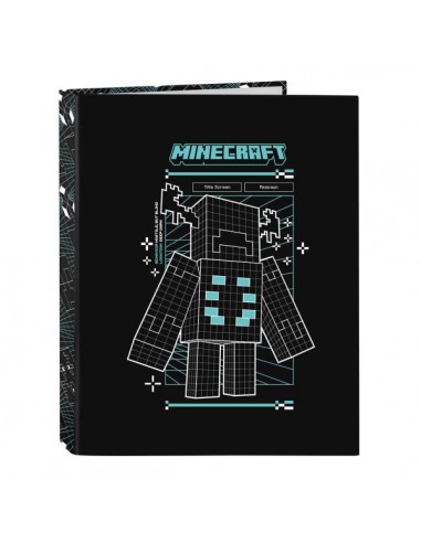 Safta Minecraft Screen Carpeta de 4 Anillas de 25mm - Formato Folio - Tapas Duras Forradas - 26.5x33x4cm - Color Negro