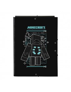Safta Minecraft Screen Carpeta de 3 Solapas - Formato Folio - Cierre con Gomas Elasticas - Tapas Duras Forradas -