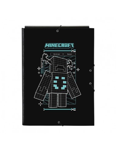 Safta Minecraft Screen Carpeta de 3 Solapas - Formato Folio - Cierre con Gomas Elasticas - Tapas Duras Forradas -