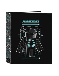 Safta Minecraft Screen Carpeta de 4 Anillas de 40mm - Formato Folio - Tapas Duras Forradas - Lomo Ancho - 27x33x6cm - Color