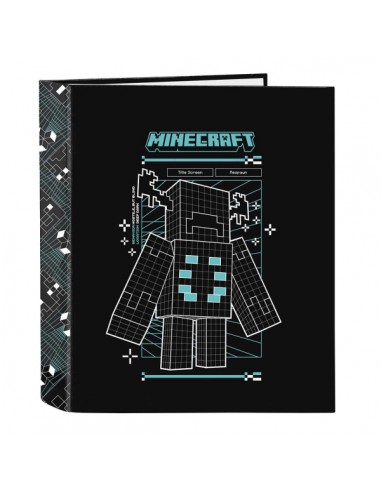 Safta Minecraft Screen Carpeta de 4 Anillas de 40mm - Formato Folio - Tapas Duras Forradas - Lomo Ancho - 27x33x6cm - Color