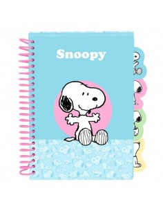 Safta Snoopy Bloc de Notas - Formato A5 - 80 Hojas de 80 g m2 - Espiral - Tapas Duras - 4 Separadores Interiores - 14.8x2.1cm