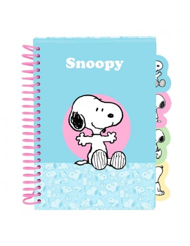 Safta Snoopy Bloc de Notas - Formato A5 - 80 Hojas de 80 g m2 - Espiral - Tapas Duras - 4 Separadores Interiores - 14.8x2.1cm