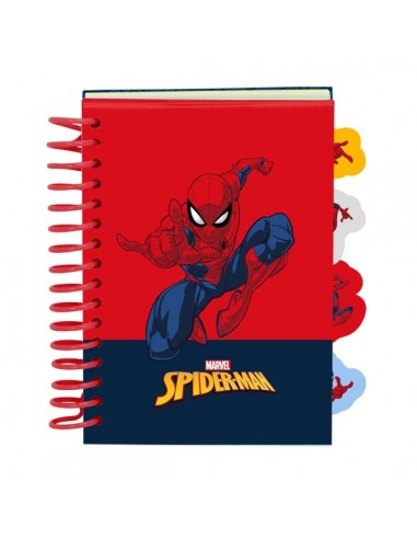 Safta Spider-Man Bloc de Notas - Formato A6 - 80 Hojas de 80 g m2 - Espiral - Tapas Duras - 4 Separadores Interiores -