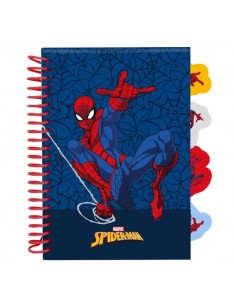 Safta Spider-Man Bloc de Notas - Formato A5 - 80 Hojas de 80 g m2 - Espiral - Tapas Duras - 4 Separadores Interiores -