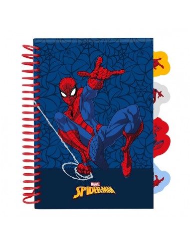 Safta Spider-Man Bloc de Notas - Formato A5 - 80 Hojas de 80 g m2 - Espiral - Tapas Duras - 4 Separadores Interiores -
