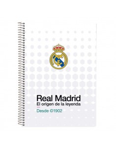 Safta Real Madrid Equipacion 26 27 Libreta con Espiral - Formato Cuarto - 80 Hojas de 80g m2 - Cuadricula 4x4mm - Tapas Duras