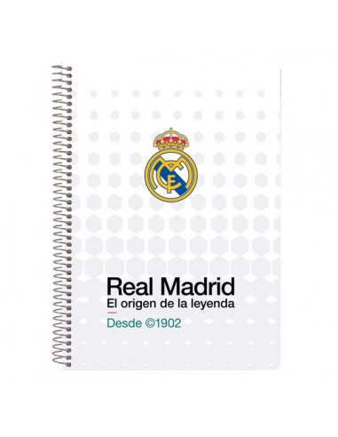 Safta Real Madrid Equipacion 26 27 Libreta con Espiral - Formato Cuarto - 80 Hojas de 80g m2 - Cuadricula 4x4mm - Tapas Duras