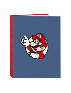Safta Super Mario Carpeta de 4 Anillas de 25mm - Formato Folio - Tapas Duras Forradas - 26.5x33x4cm - Color Rojo y Azul