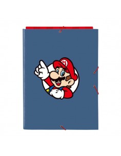 Safta Super Mario Carpeta de 3 Solapas - Formato Folio - Cierre con Gomas Elasticas - Tapas Duras Forradas - 26x33.5x2.5cm -