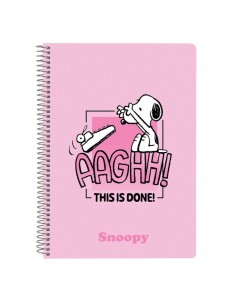 Safta Snoopy Libreta con Espiral - Formato Cuarto - 80 Hojas de 80g m2 - Cuadricula 4x4mm - Tapas Duras Glasofonadas -