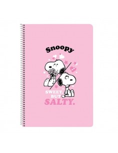 Safta Snoopy Libreta con Espiral - Formato Folio - 80 Hojas de 80g m2 - Cuadricula 4x4mm - Tapas Duras Glasofonadas -