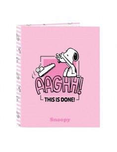 Safta Snoopy Carpeta de 4 Anillas de 25mm - Formato Folio - Tapas Duras Forradas - 26.5x33x4cm - Color Rosa